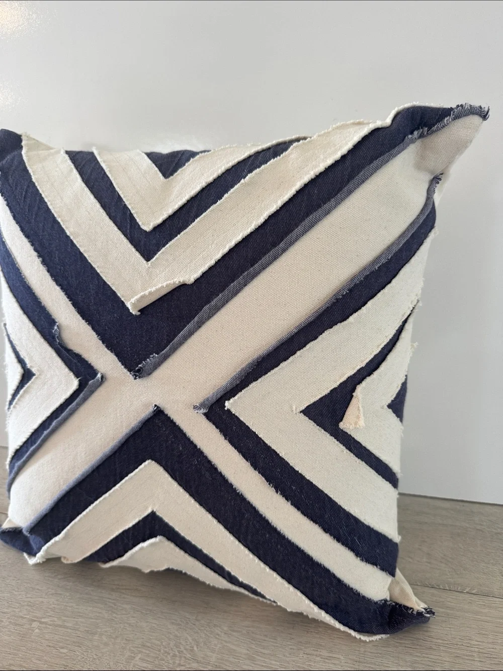 LOLOI Pillow 18x18 Denim Chevron Accent Navy Blue Linen Cotton With Insert